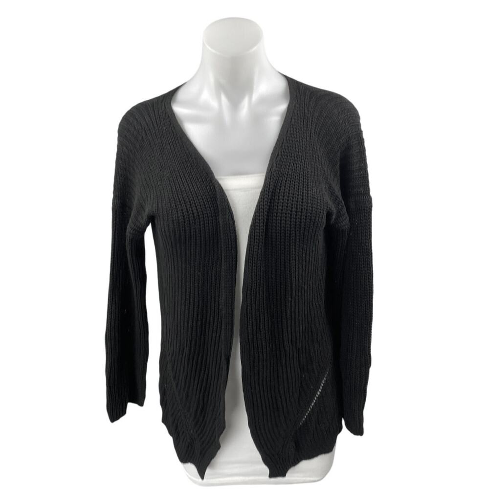 Hippie Rose Women's Black Long Sleeve Knit Open Cardigan Sweater Top Size L